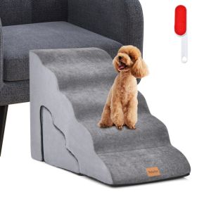 22 Inches and 11 Inches Foam Pet Stairs Set with 5-Tier and 3-Tier Dog Ramps (Color: gray)